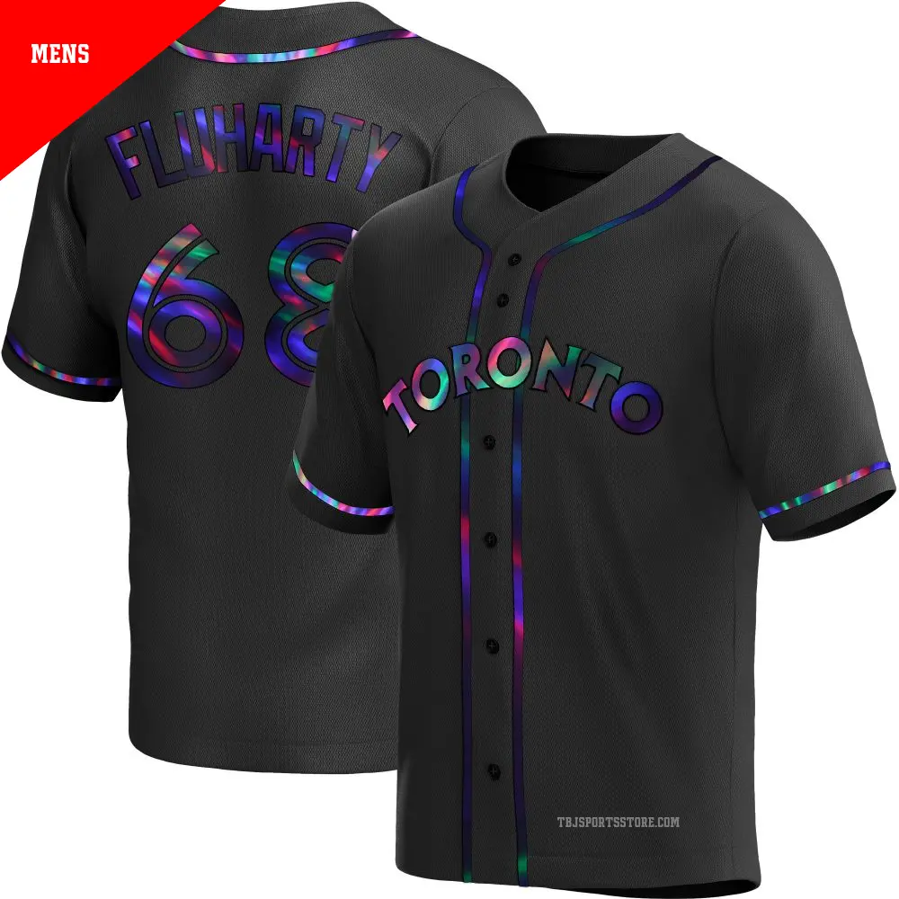 Men's ＃68 Mason Fluharty Toronto Blue Jays Black Replica Holographic Alternate Jersey