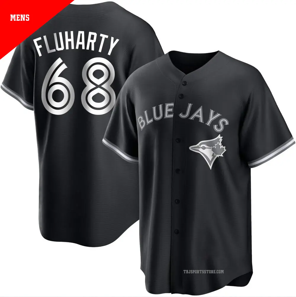 Men's ＃68 Mason Fluharty Toronto Blue Jays Black/White Replica Jersey