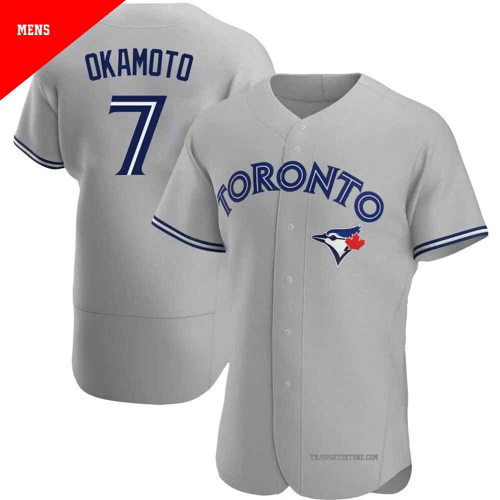 Men's #7 Kazuma Okamoto Toronto Blue Jays Gray Authentic Road Jersey