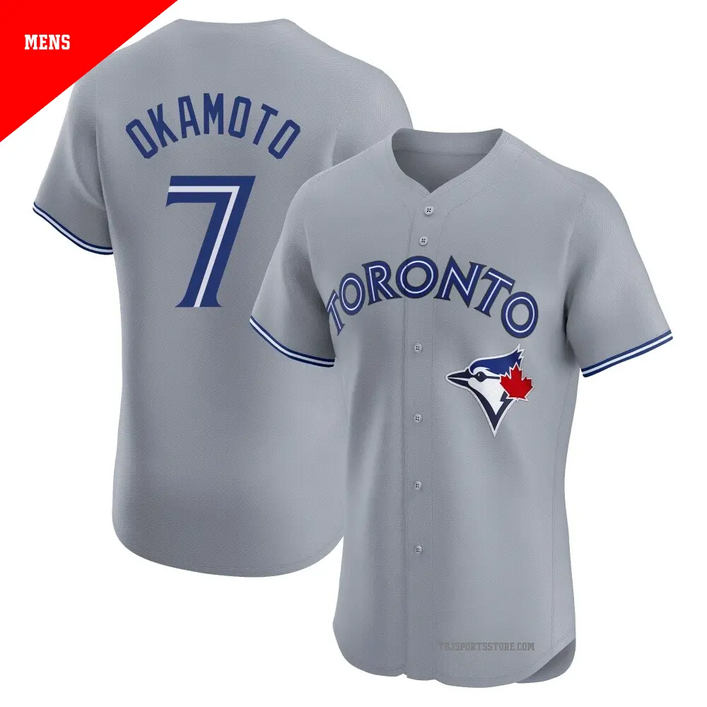Men's #7 Kazuma Okamoto Toronto Blue Jays Gray Elite Road Jersey