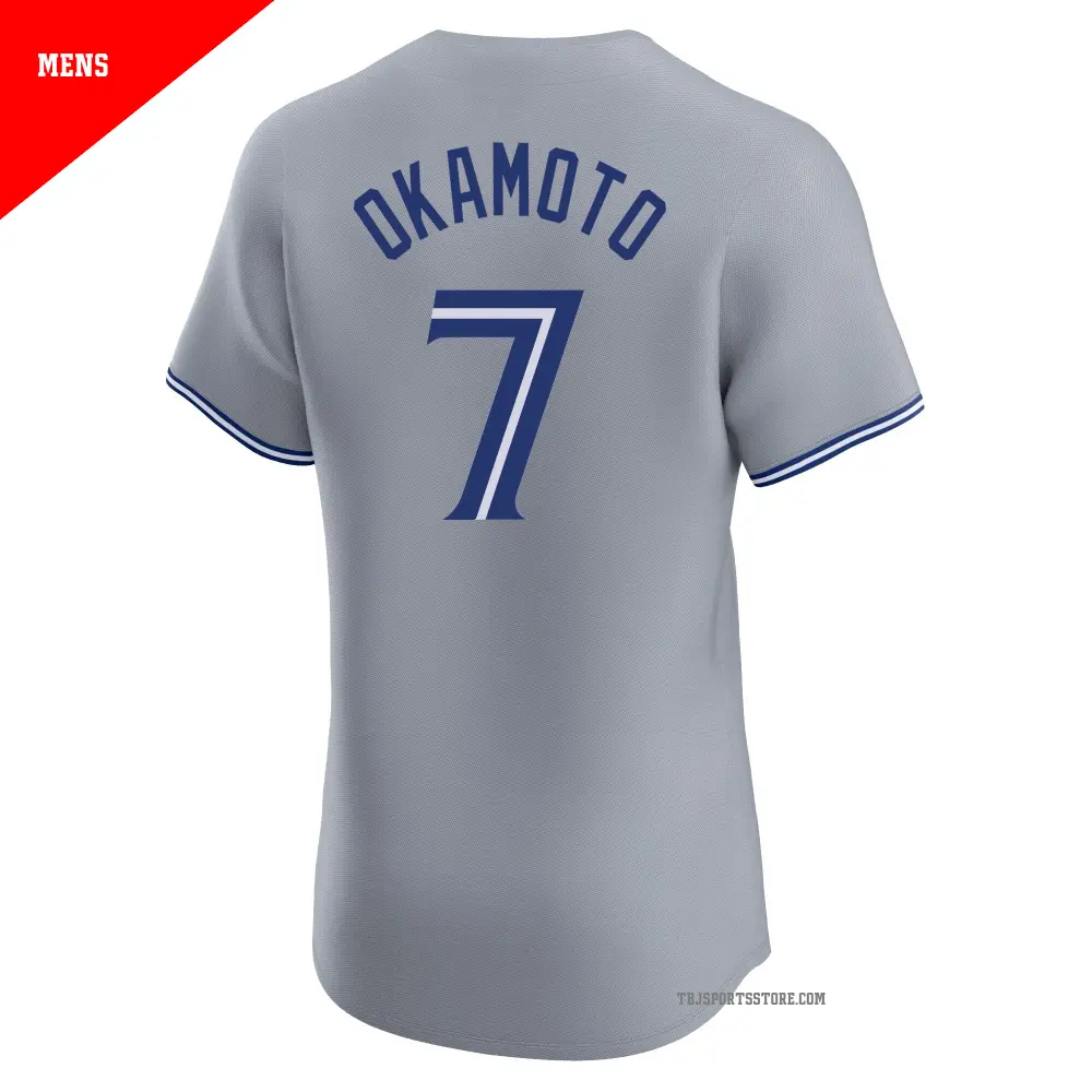 Men's #7 Kazuma Okamoto Toronto Blue Jays Gray Elite Road Jersey