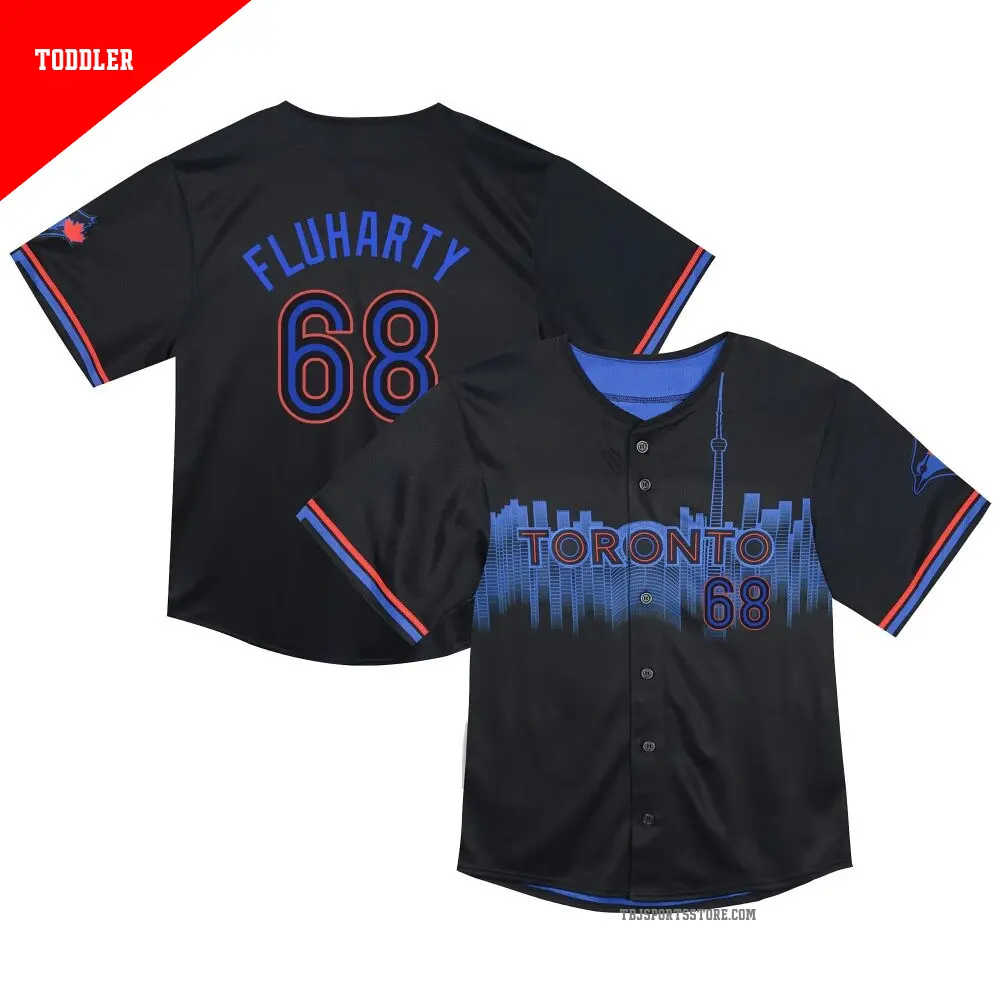 Toddler ＃68 Mason Fluharty Toronto Blue Jays Black Limited 2024 City Connect Jersey
