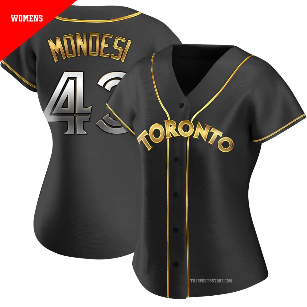 Women's ＃43 Raul Mondesi Toronto Blue Jays Gold Replica Black en Alternate Jersey