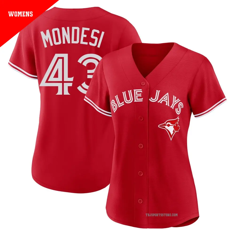 Women's ＃43 Raul Mondesi Toronto Blue Jays Red Replica Canada Day Jersey