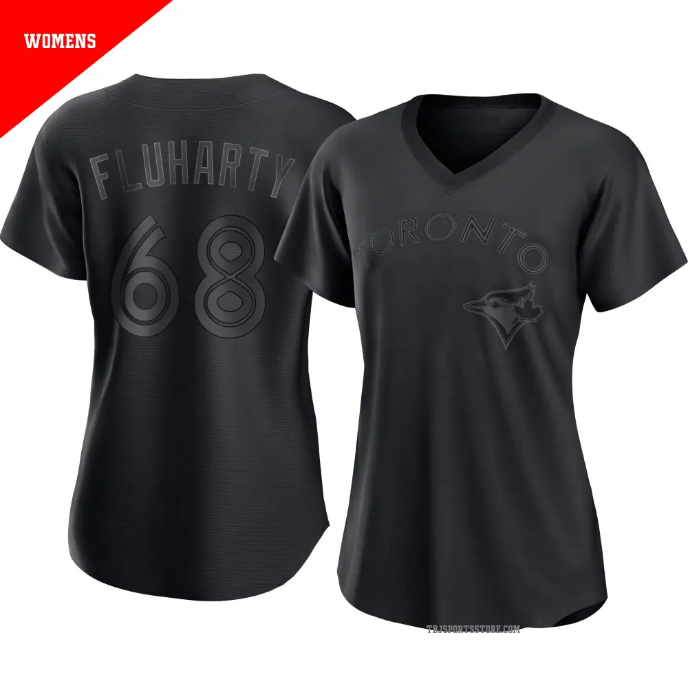 Women's ＃68 Mason Fluharty Toronto Blue Jays Black Replica Pitch Fashion Jersey