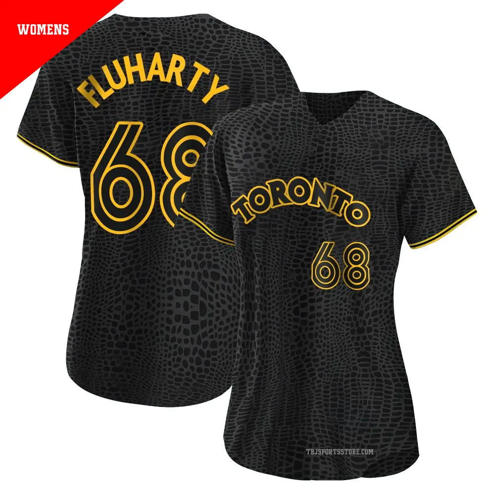 Women's ＃68 Mason Fluharty Toronto Blue Jays Black Replica Snake Skin City Jersey