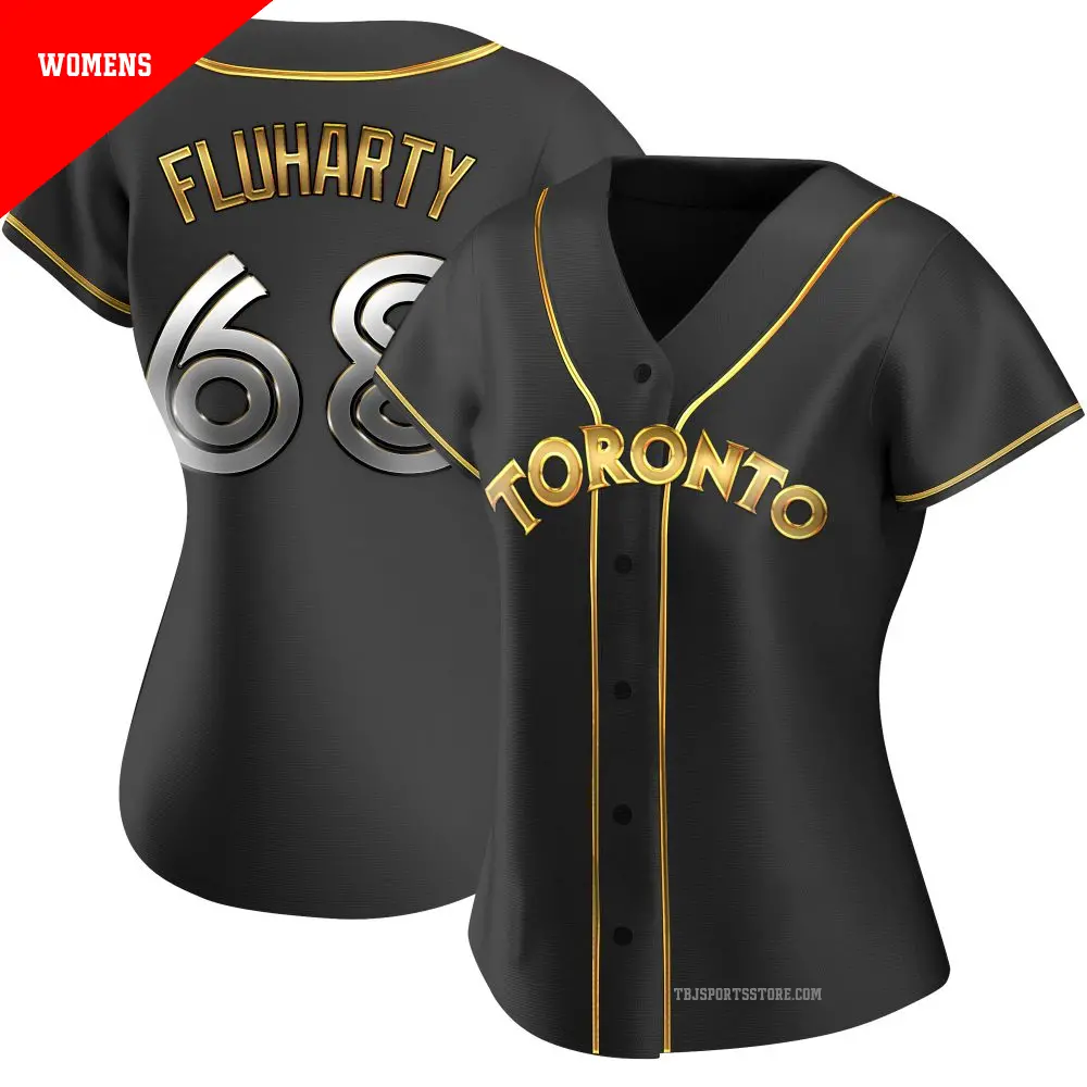 Women's ＃68 Mason Fluharty Toronto Blue Jays Gold Replica Black en Alternate Jersey