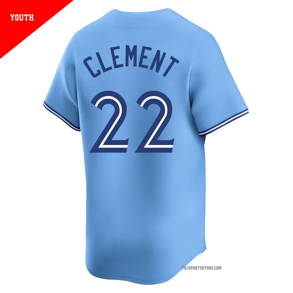 Youth #22 Ernie Clement Toronto Blue Jays Blue Limited Powder