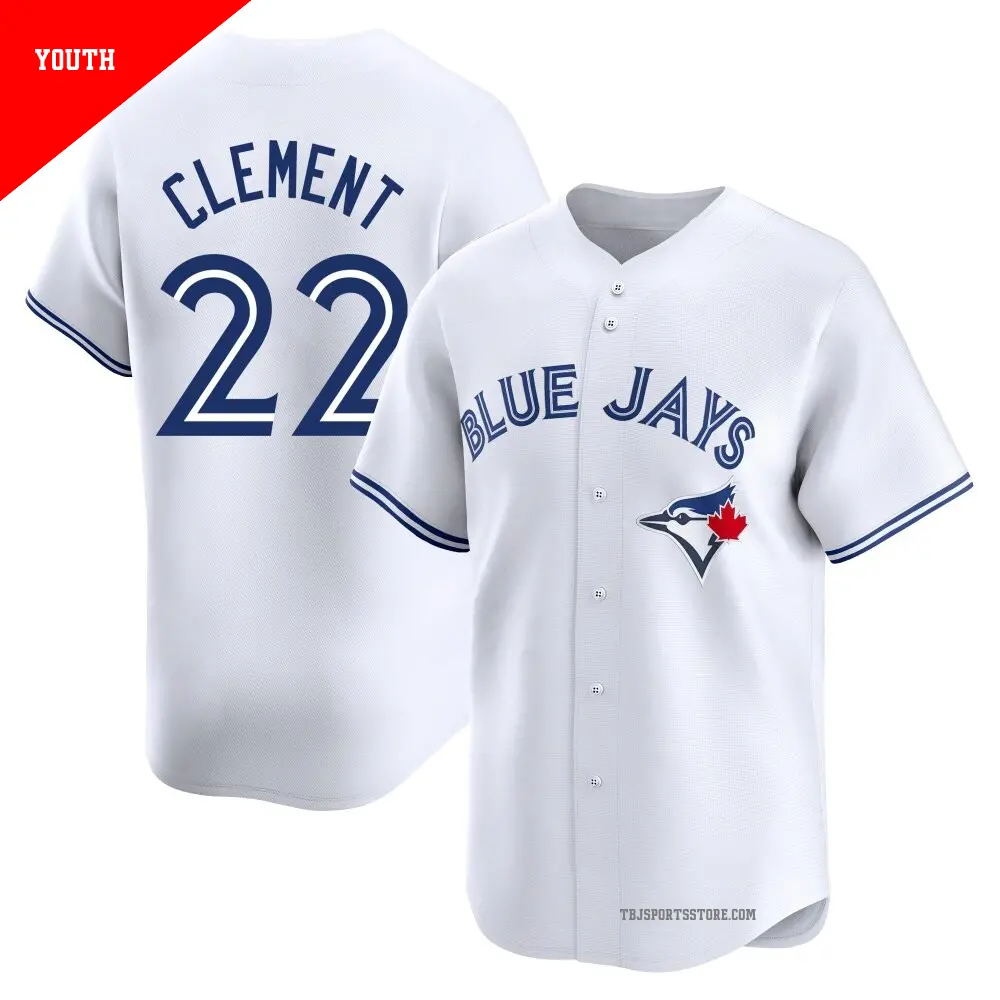 Youth #22 Ernie Clement Toronto Blue Jays White Limited Home Jersey