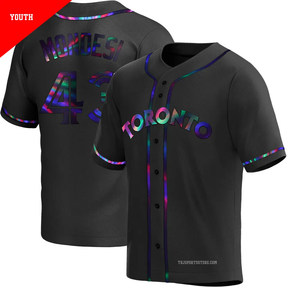 Youth ＃43 Raul Mondesi Toronto Blue Jays Black Replica Holographic Alternate Jersey