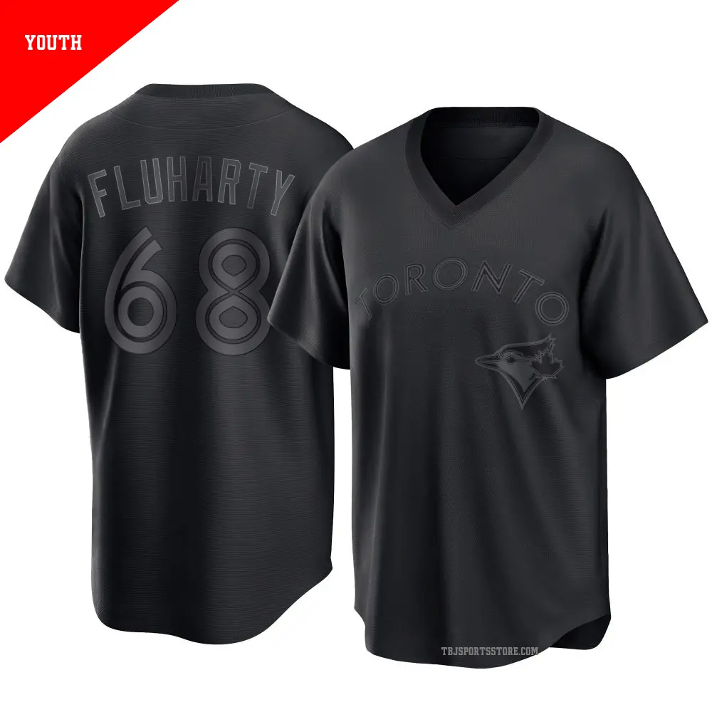 Youth ＃68 Mason Fluharty Toronto Blue Jays Black Replica Pitch Fashion Jersey