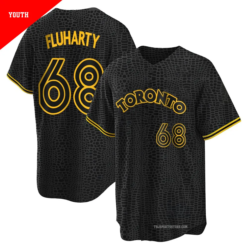 Youth ＃68 Mason Fluharty Toronto Blue Jays Black Replica Snake Skin City Jersey