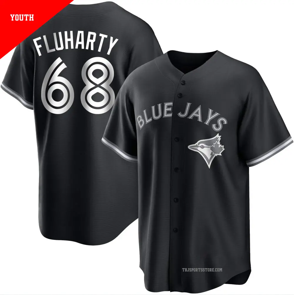 Youth ＃68 Mason Fluharty Toronto Blue Jays Black/White Replica Jersey