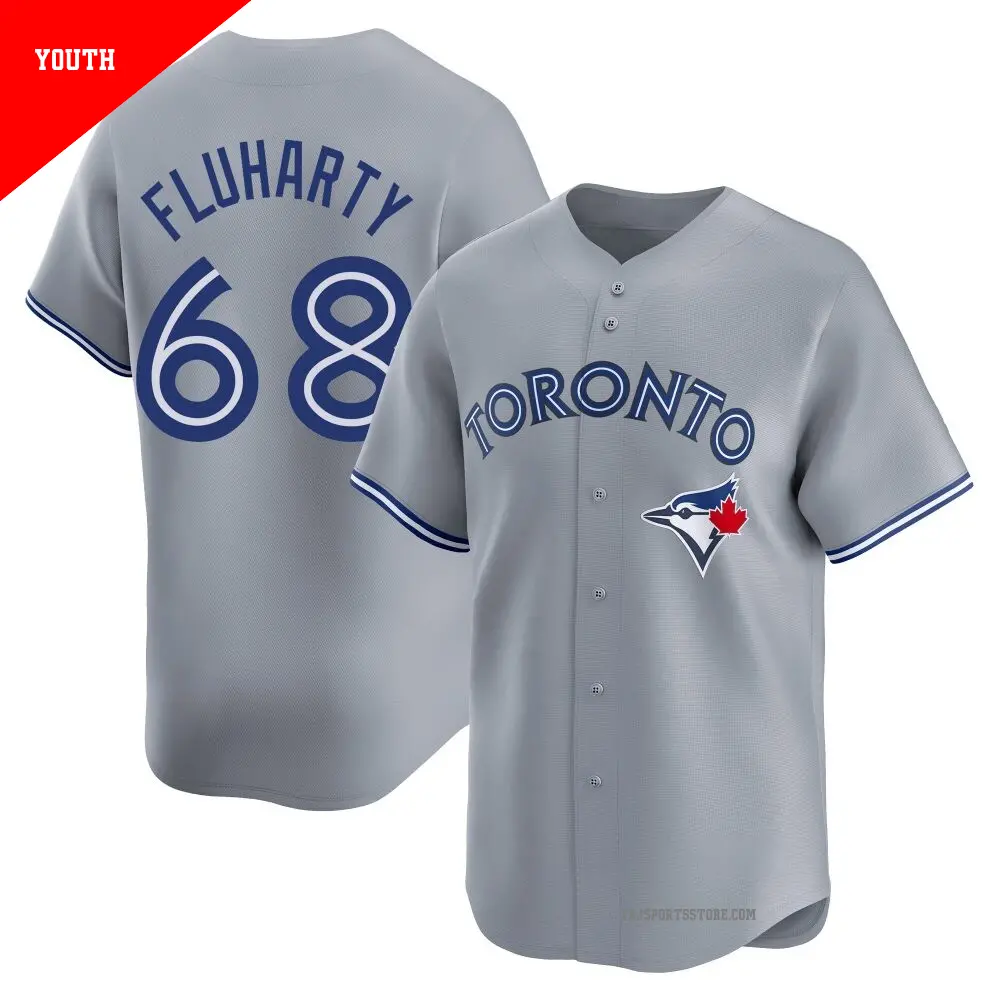 Youth ＃68 Mason Fluharty Toronto Blue Jays Gray Limited Away Jersey
