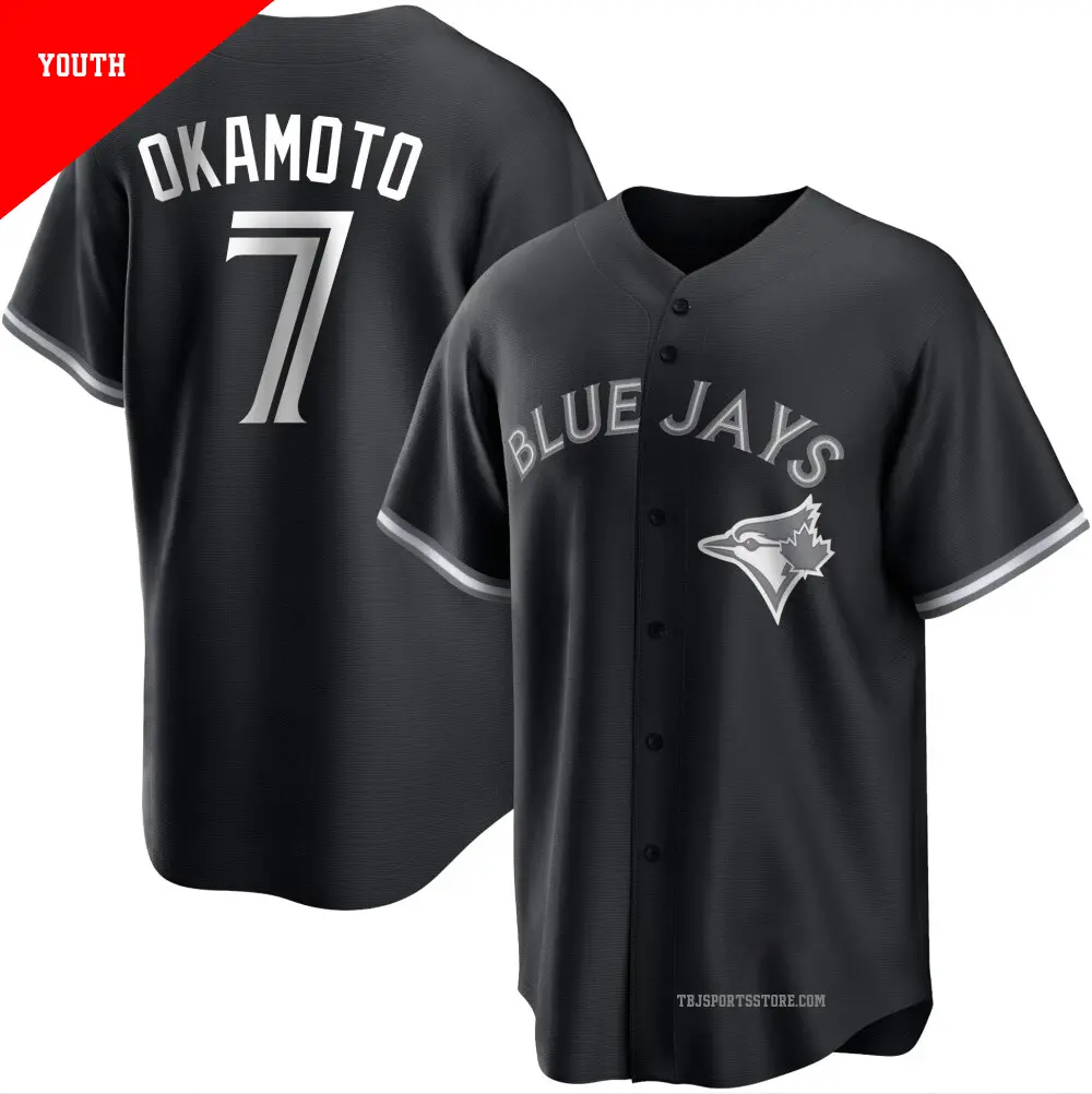 Youth #7 Kazuma Okamoto Toronto Blue Jays Black/White Replica Jersey