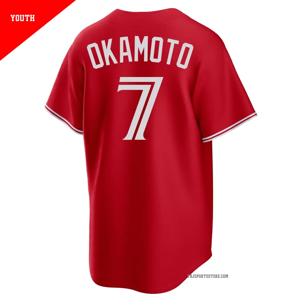 Youth #7 Kazuma Okamoto Toronto Blue Jays Red Replica Canada Day